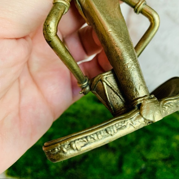 Dhokra brass color sitting lady musician tribal drummer figure table accent - Picture 9 of 15